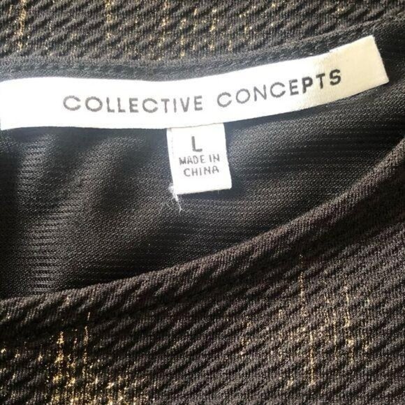 Collective Concepts Black/Gold Metallic A-Line Mini Dress, Sleeveless Women's L - Picture 8 of 9